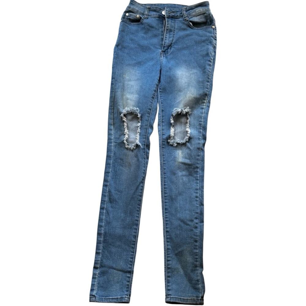 Bob Light Washed Distressed Blue Women's Jeans Sz 3/4